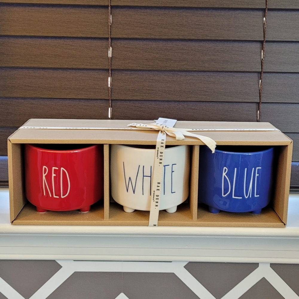 Rae Dunn Set of 3 Planters RED WHITE BLUE 🇺🇸🇺🇸